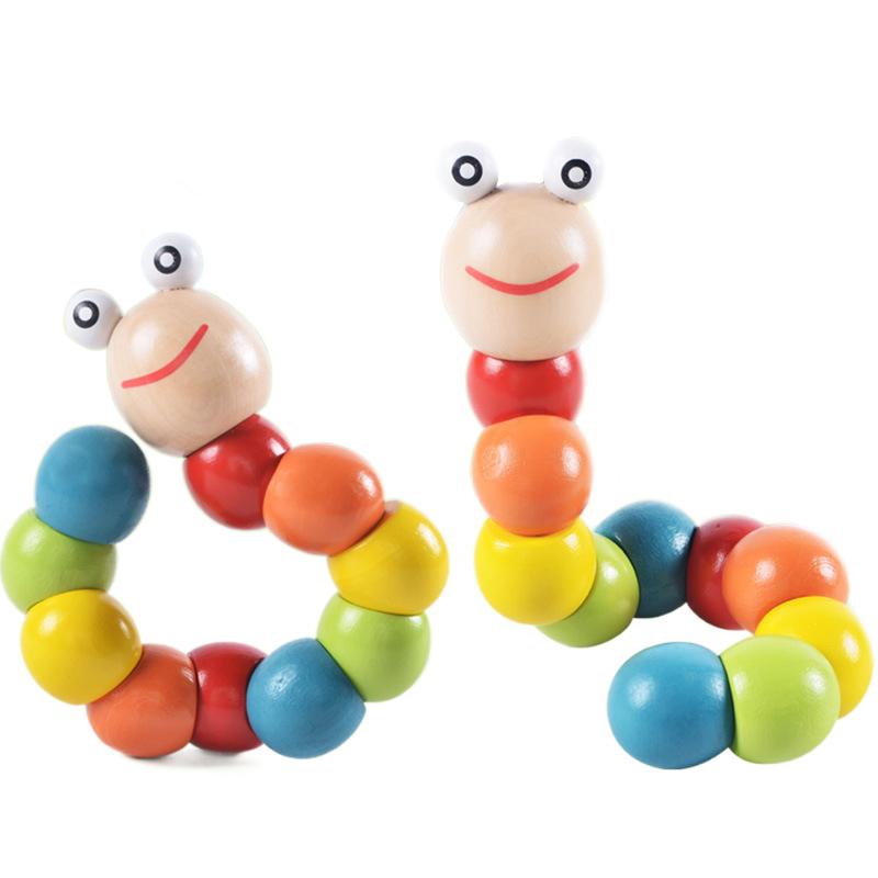 1pc Wooden Caterpillar Puppet Children Montessori Early Education Toys Adorable Learning Toy for Boy Girl Birthday Gift TMZ