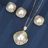 Popular Jewelry Copper Bottom Gold-Plated Inlaid Gold White Pearl Square Temperament Set Women 16-12Mm