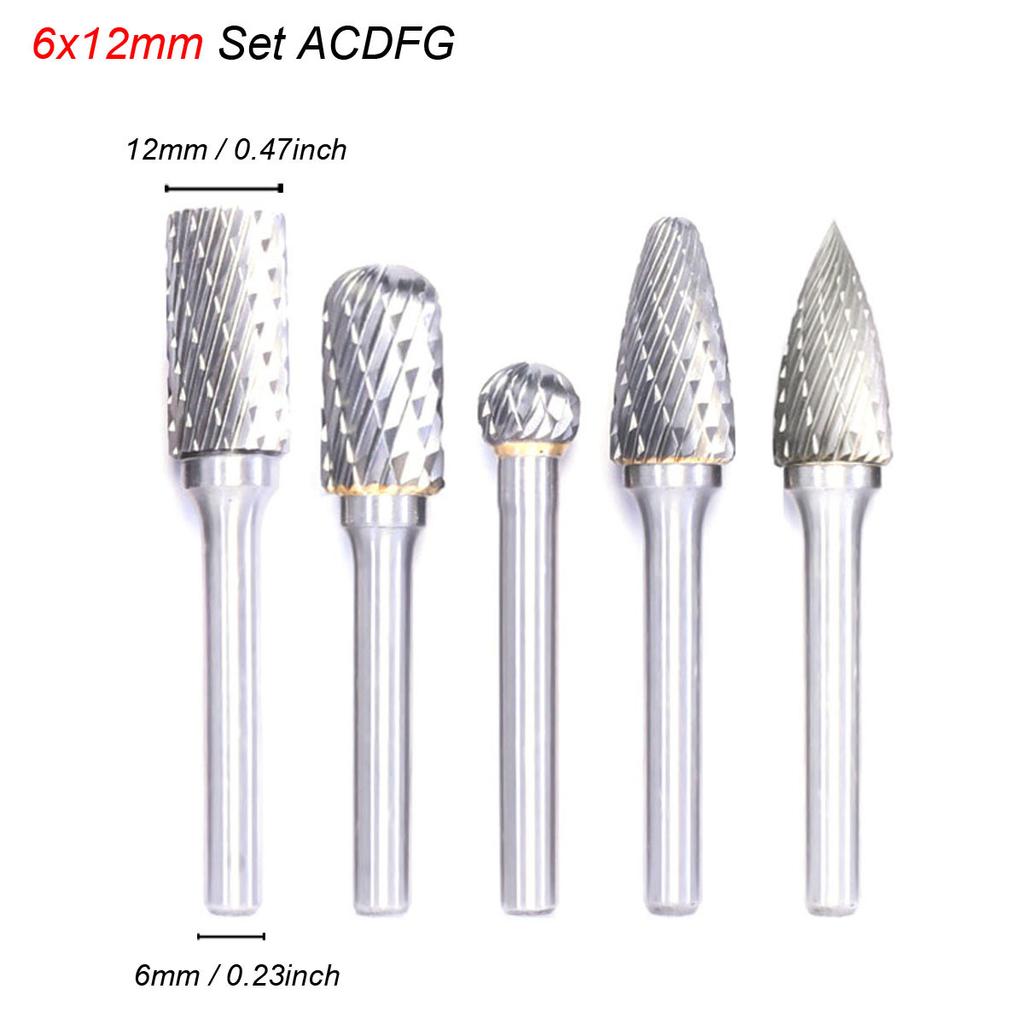 Набор фрез из карбида вольфрама 1/4 дюйма, хвостовик 6 мм, двухрежущая фреза, сверхтвердый вращающийся напильник для металла, дерева, камня, пластика