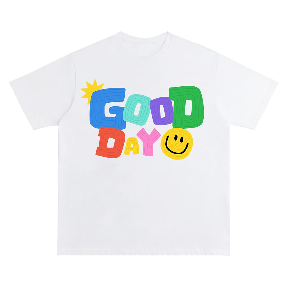 Цветной рисунок Письмо Good Days Print Футболка Мужская Женская Творческая Летняя Хлопковая Короткий Рукав Уличный Стиль Оверсайз Повседневный Топ