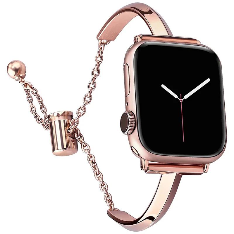 Роскошный ремешок для Apple Watch Series 8 7 41 45мм 6 Se 5 4 Женский стальной браслет с бриллиантами IWatch Ultra 49мм 44 40 42 38мм Ремешок
