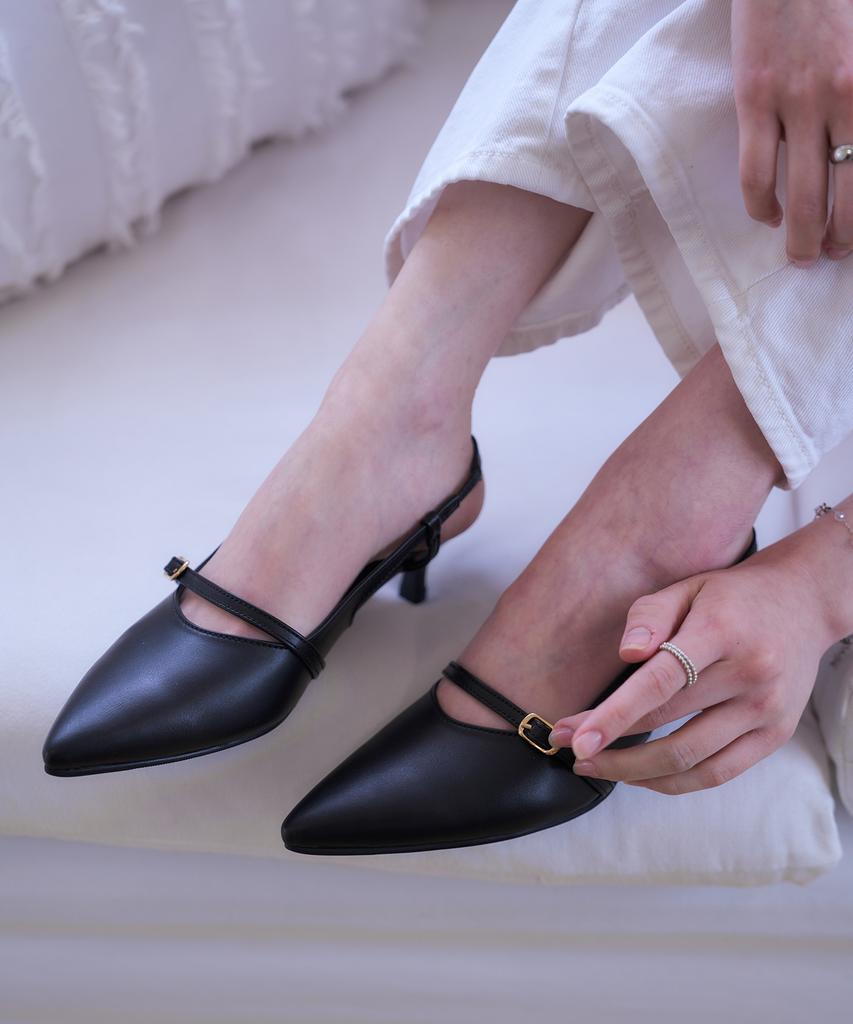 Женская туфля Mary Jane на kitten heel с ремешком на пятке, Кастомная, 5 см, Кейт (Cw0094Bk)