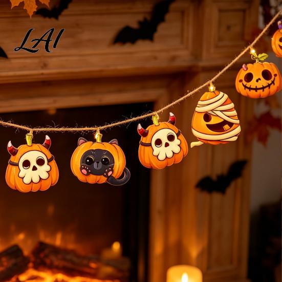 Funny Trick or Treat Props 12/24/36Pcs Halloween Wooden Pumpkin Hanging Ornaments Cartoon Mummy Black Cat Door Frame Decor Pirate Wood Tags,