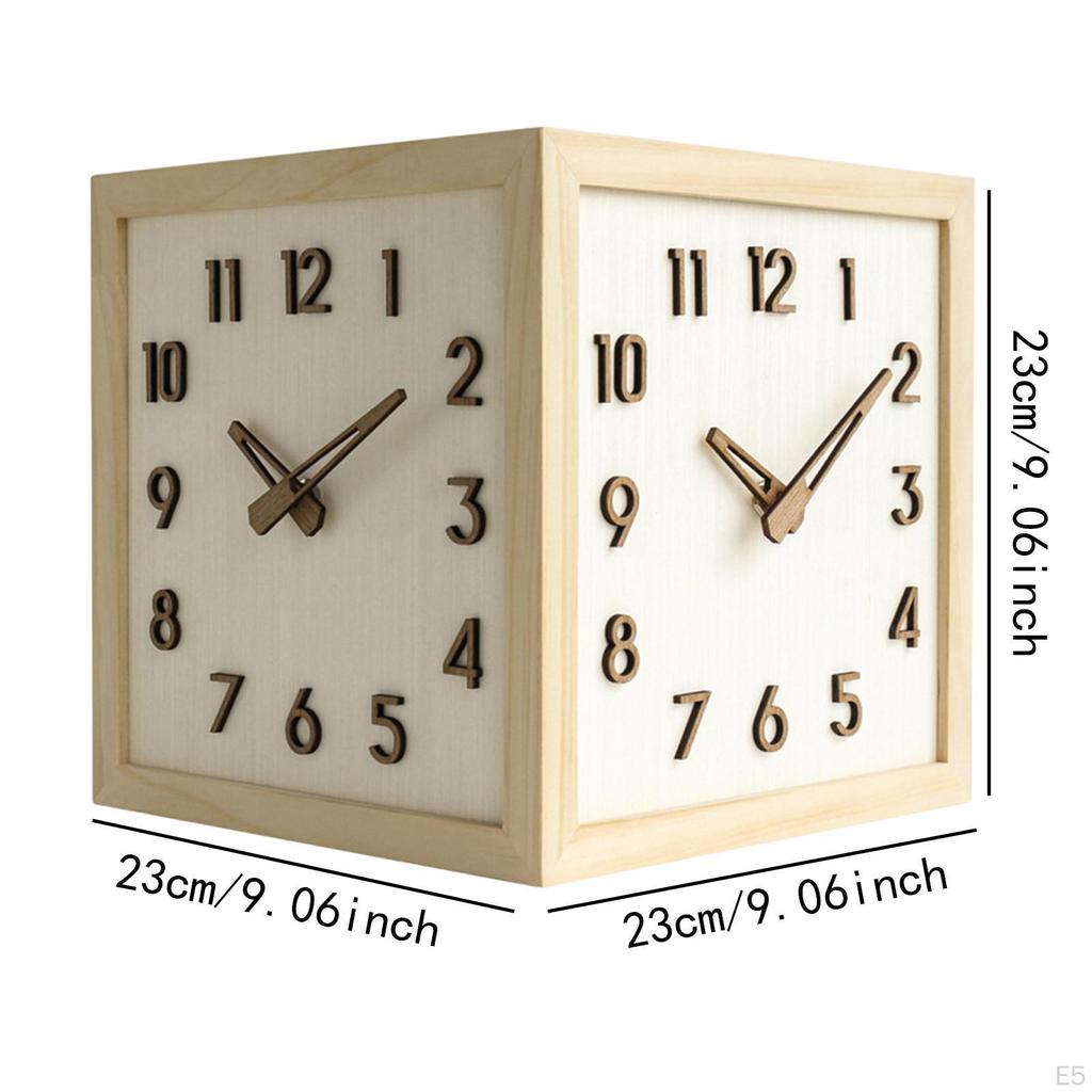 Двусторонние угловые настенные часы декоративные 9x9 дюймов из массива дерева для прихожей, бара, многофункциональные стильные