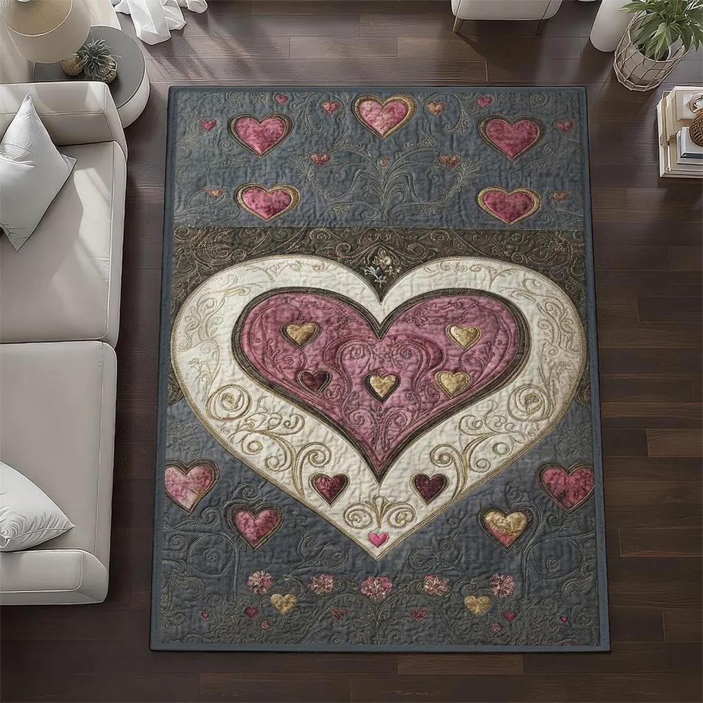 Love Patchwork Plaid Printed Carpet Valentine's Day Decorative Door Mat Entrance Living Room Bedroom Spring Atmosphere Rug