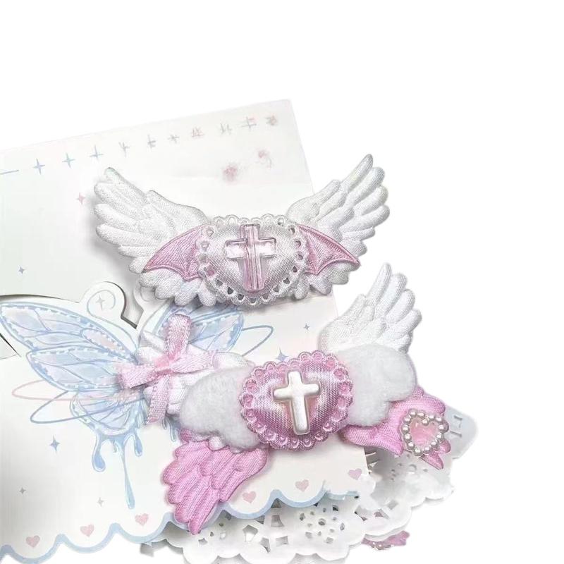 Y2K Harajuku Style Gothic Heart Angel Wing Hairpins 2/3Pcs for Women Fashion