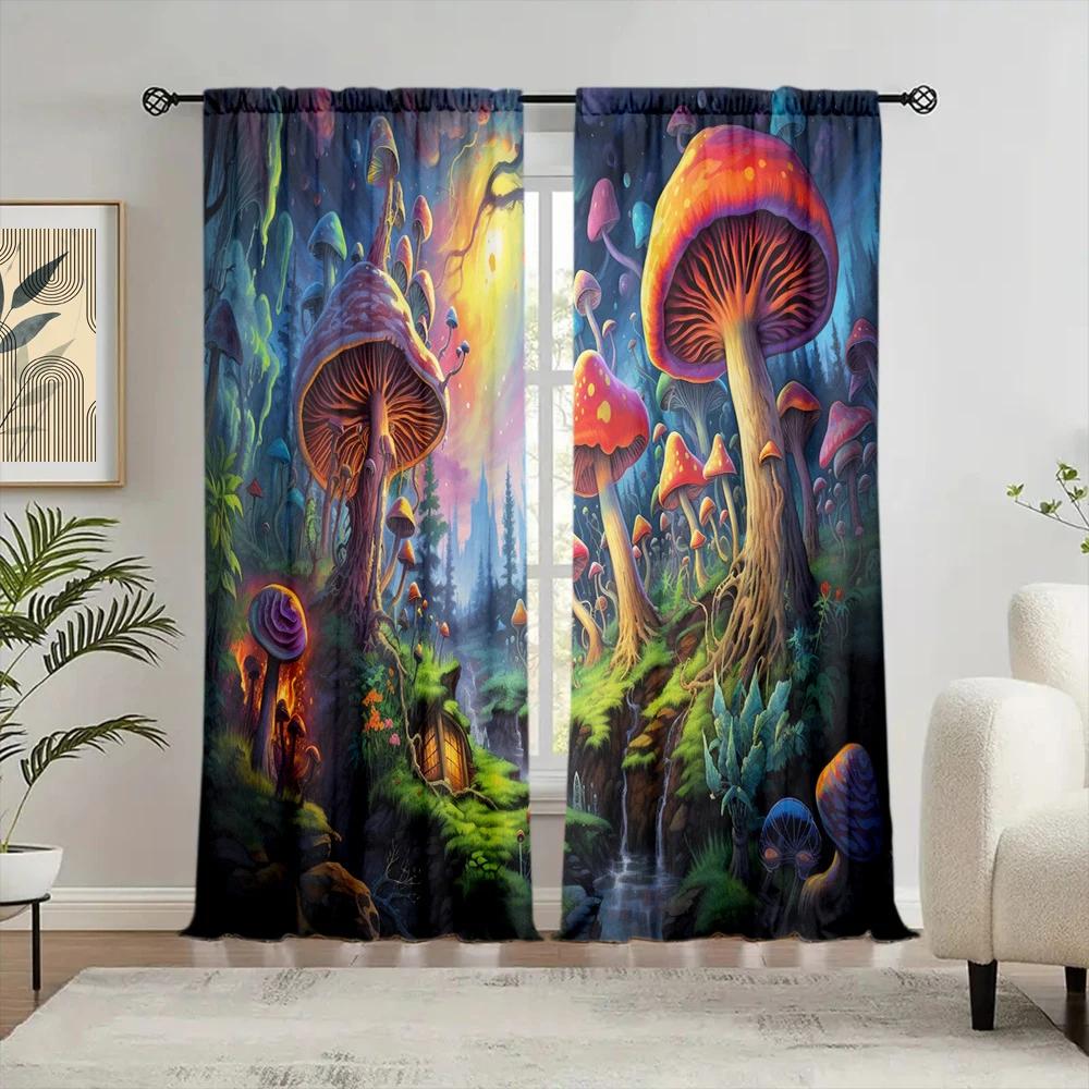 2 шт. занавески с принтом «Волшебный гриб» для домашнего декора — оконные карманы для спальни, офиса, кухни и гостиной