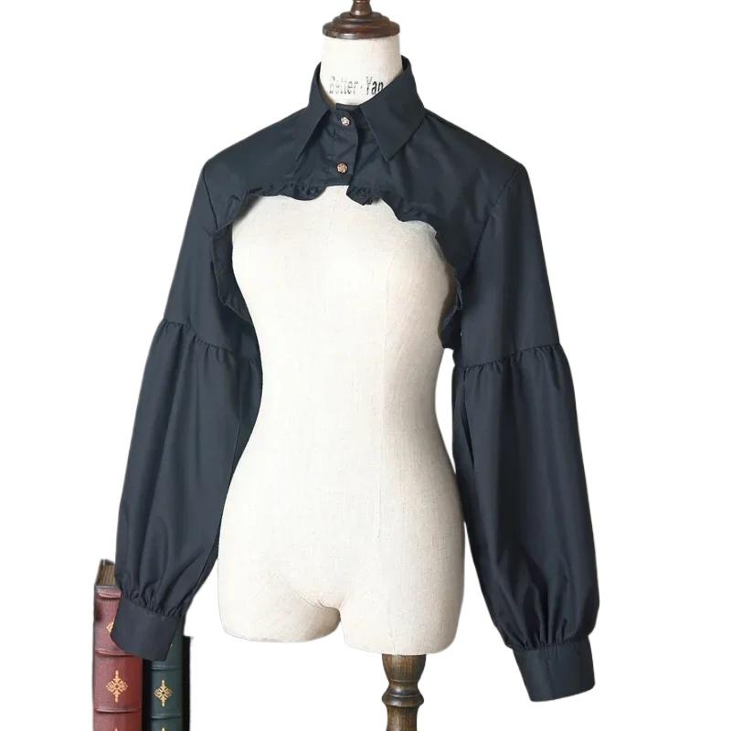 Medieval Steampunk Gothic Lolita Lantern Sleeve Ruffles Short Shawl Vintage Palace Blouse Women Victorian Crop Top Fake Collar