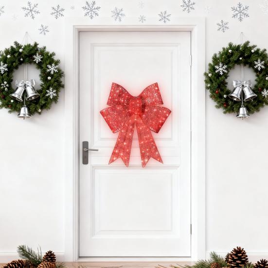 Светодиодное рождественское украшение в виде банта, уличное праздничное украшение для двора с красными огнями, управляемые таймером праздничные гирлянды-банты