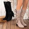 Autumn Fashion Womens Boots Side Zip Shoes Women Mid-calf Boots Pointed Tip Ladies High Heels Suede Botas De Invierno Para Mujer