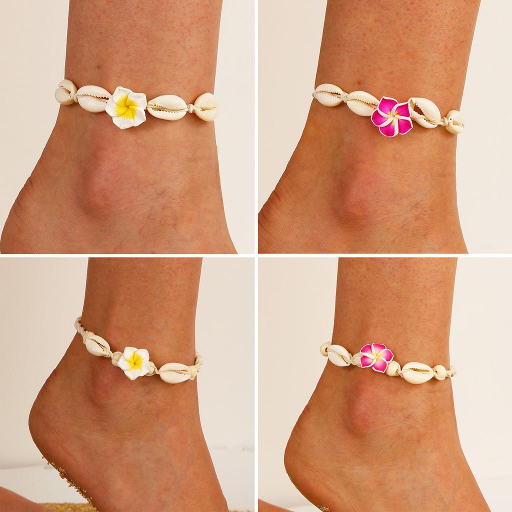 Distinctive Woven Beach Anklet with Floral Charm Stylish Adjustable Cotton Rope Foot Chain Jewelry for Women Girls