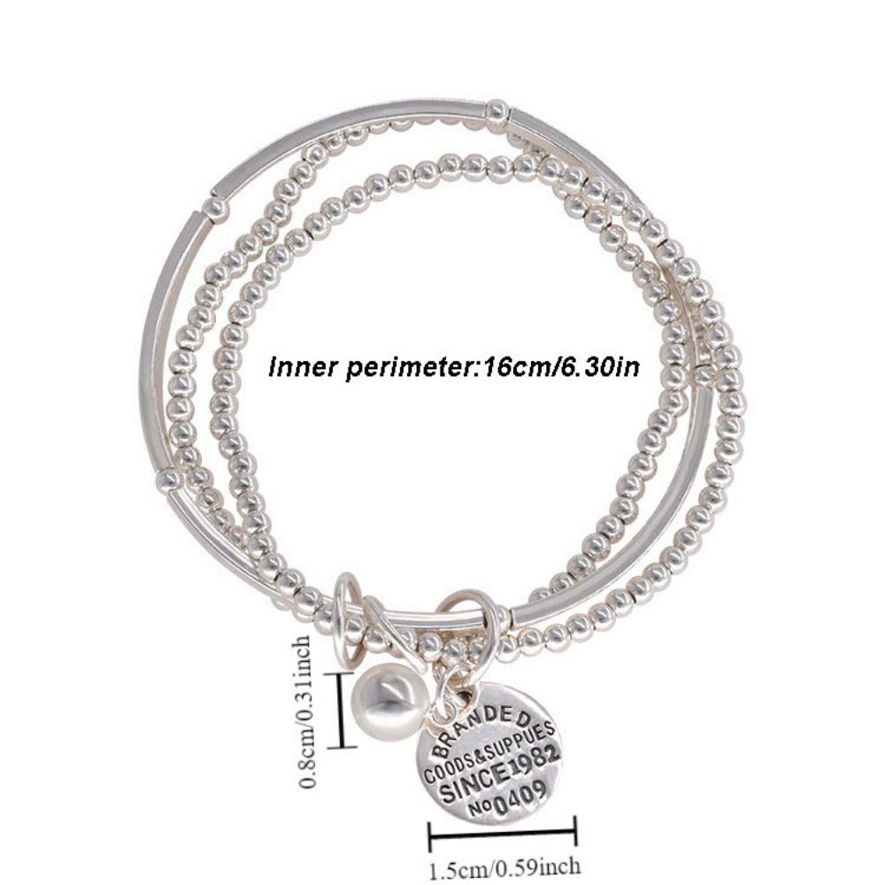 Light Luxury Three Layers Round Bead Bracelets INS Cuff Hand Bangles Girl