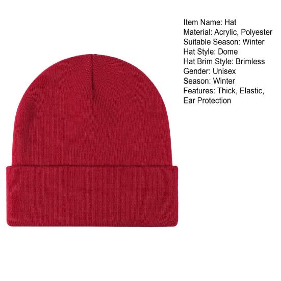 Зимняя унисекс вязаная шапка эластичная с отворотами утолщенная однотонная защита ушей теплая