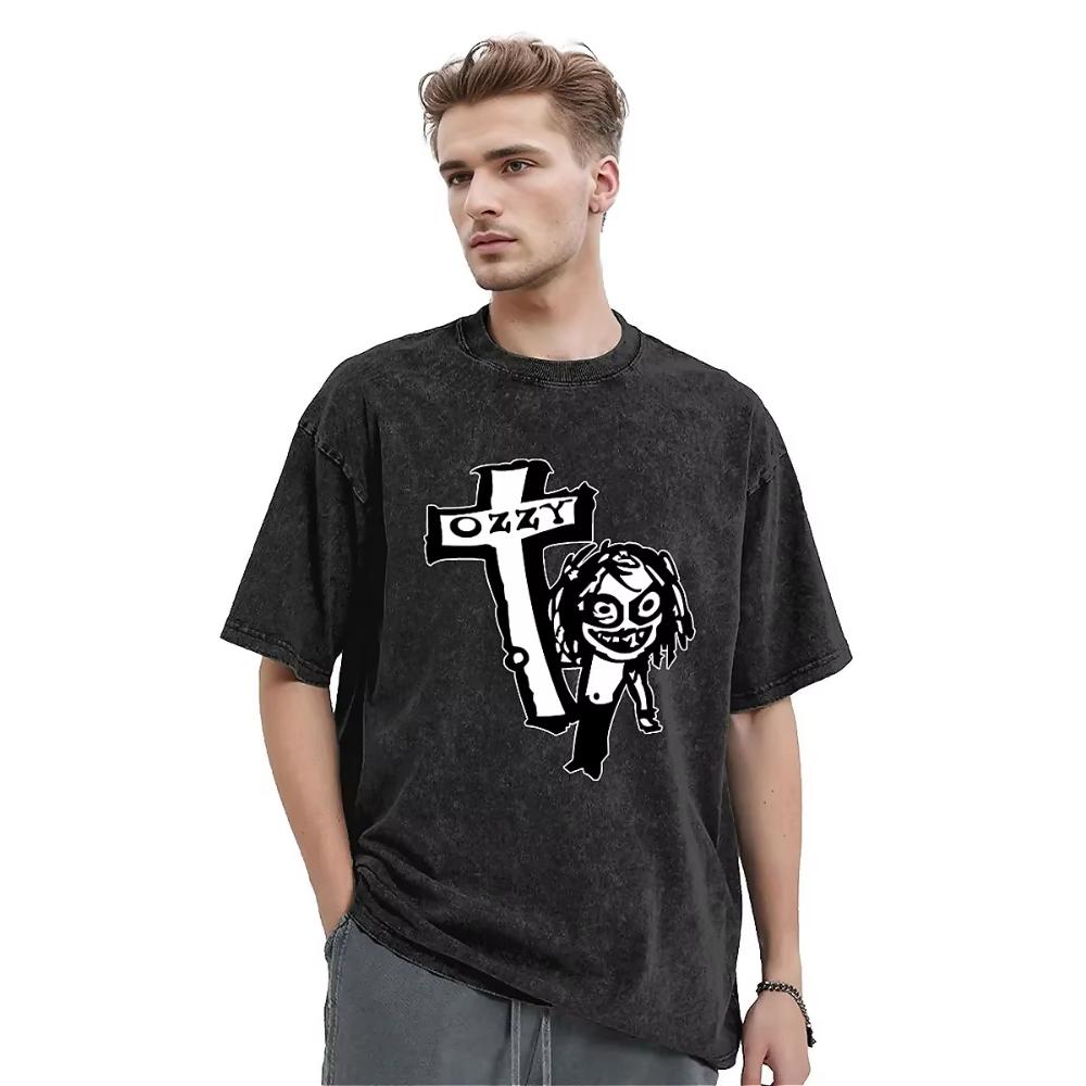 Streetwear Washed T Shirt Ozzy Osbourne Casual T Shirts Cartoon Art Kawaii Tshirt for Man Women Summer YK Retro Printed Tees