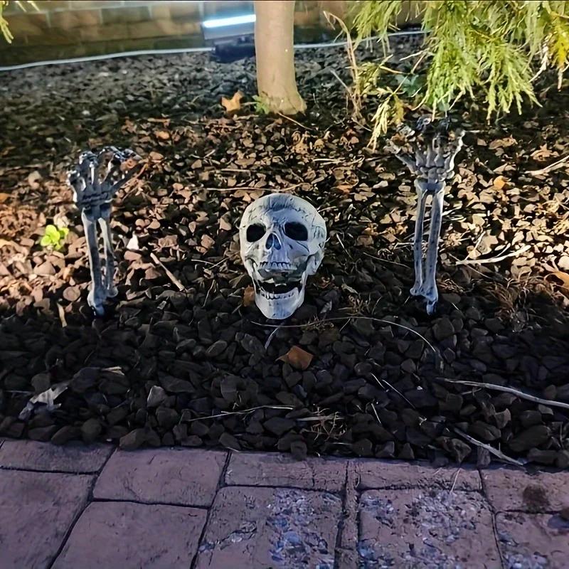 Хэллоуинские колья-скелеты, 1 череп и 2 руки скелета, Хэллоуинское страшное украшение-скелет для украшения на Хэллоуин