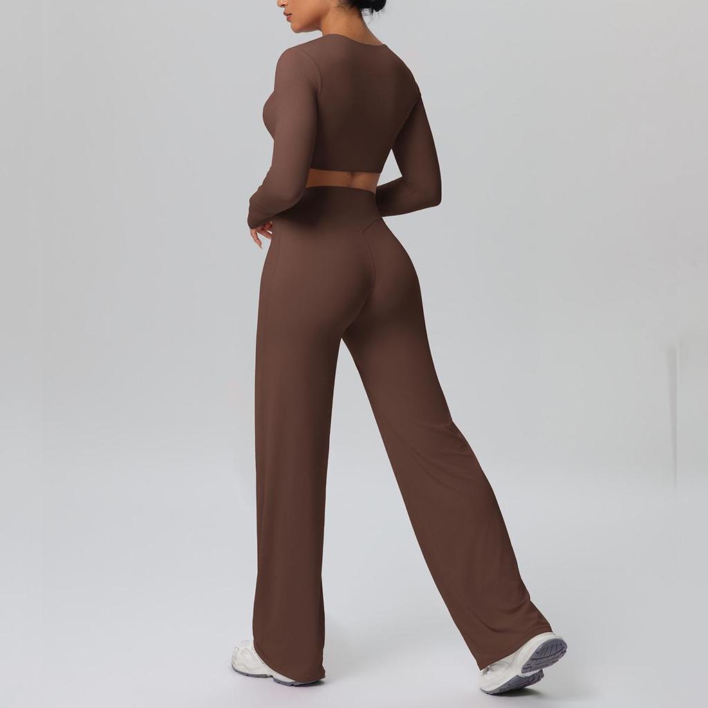 Спортивный костюм Cross-New Tight: Топ с чашечками и широкие брюки с высокой талией для бега, фитнеса и йоги