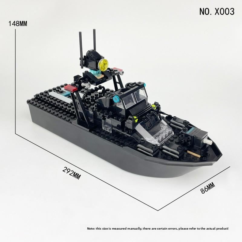 New Military Patrol Boat Building Blocks Set, Camouflage Warship DIY Assembly Toy, Educational Bricks Gift for Kids And Adults