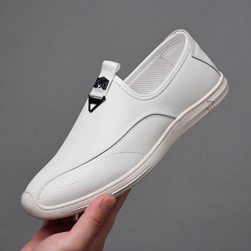 Модные мужские лоферы из натуральной кожи, дышащие, 2024 весна-осень, новая модная повседневная обувь для вождения для мужчин, однотонные туфли