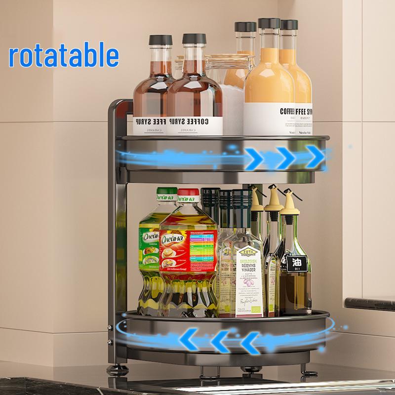 Rotating Kitchen Spice Rack - All-in-One Countertop Storage for Oil, Salt, Soy Sauce, & Vinegar