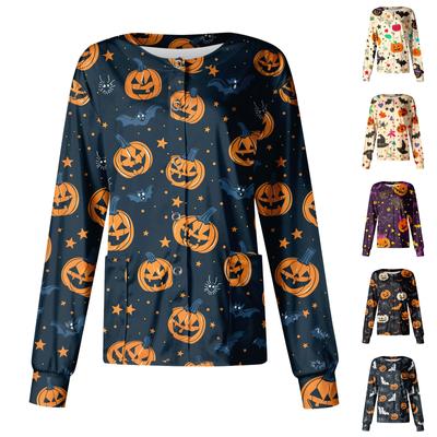 Женский повседневный однобортный топ с длинными рукавами и принтом для няни на Хэллоуин