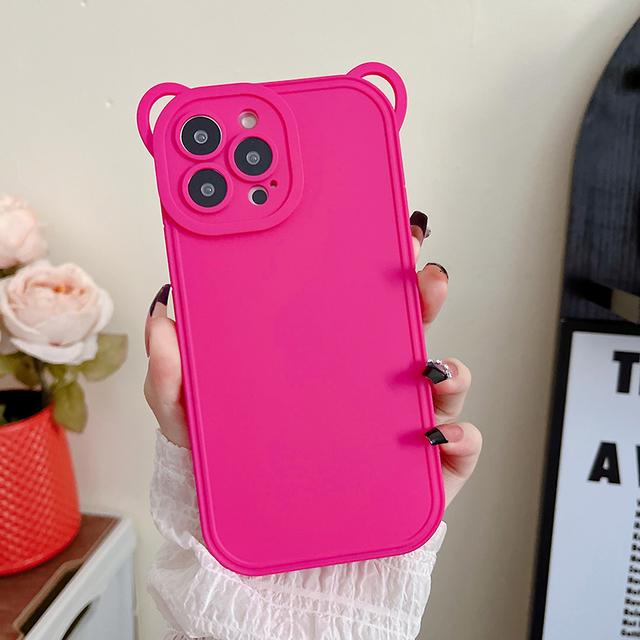Матовый жидкий силиконовый чехол с милыми медвежьими ушками для Iphone 13 12 11 14 Pro Max Xs X 7 8 Plus, чехол с рисунком, защита объектива камеры