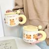 Cartoon Butter Bear Cup Couple Ceramic Cup Girls High Looking Mug with Lid Spoon Home Office Water Cup