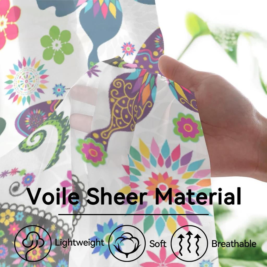 Herdesings Butterfly Sheer Tulle Curtains Flowers Chiffon Drapes 2 Panels Window Curtains for Living Room Bedroom Kitchen Decor