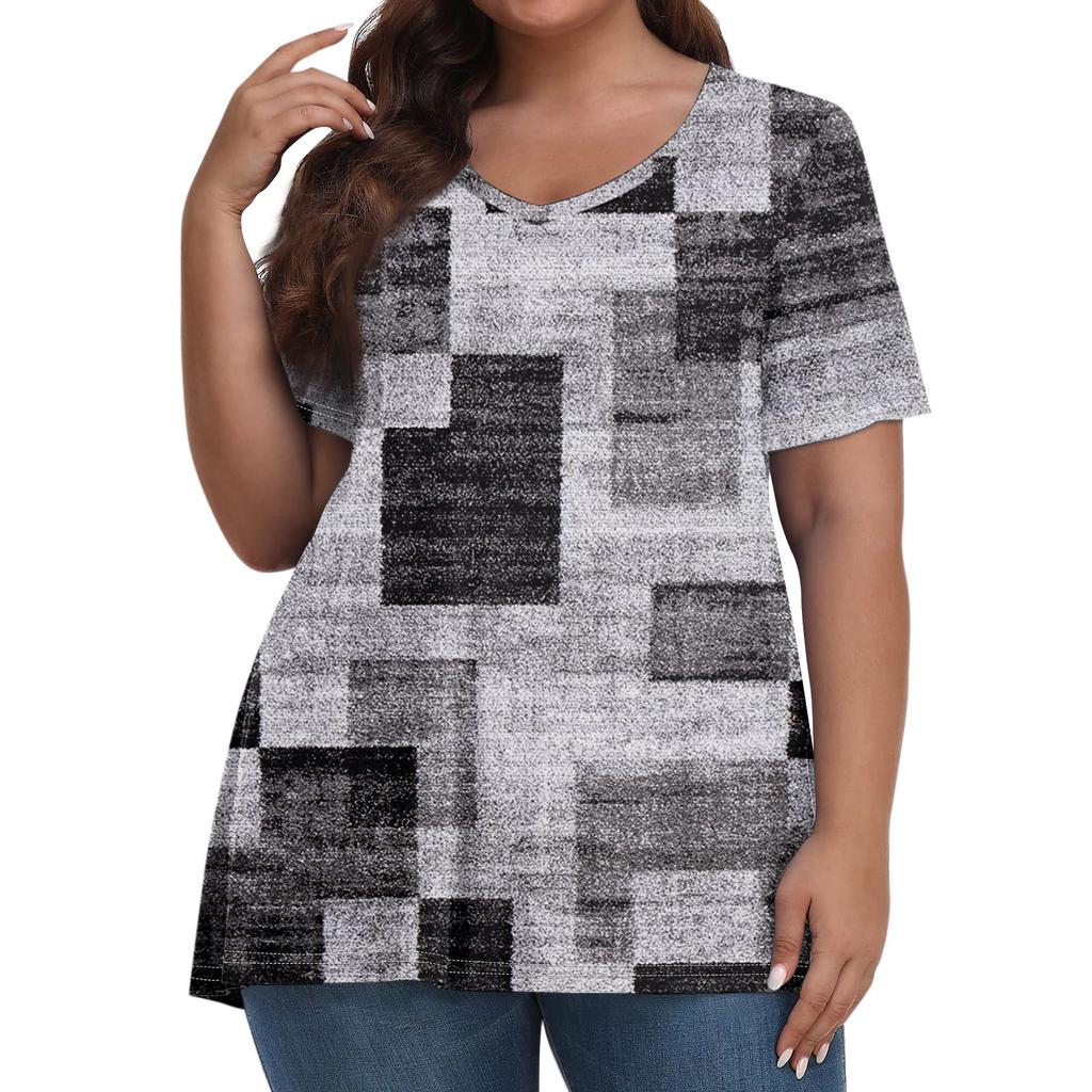 Женские топы больших размеров, шорты с рукавами, рубашки с V-образным вырезом, повседневная одежда, топы с принтами