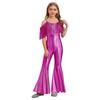Girls Fashion Spaghetti Strap Sleeveless Sparkly Sequins Tassels Shiny High Waist Flared Jumpsuit Pageant Outfit