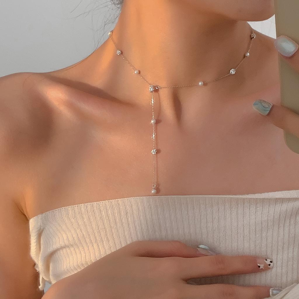 Ожерелье Interval Pearl Flash Diamond Ball, женская маленькая свежая и элегантная цепочка на ключицу, простая и универсальная персонализированная цепочка на шею