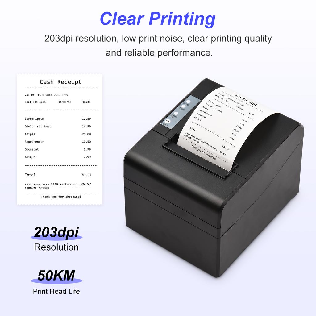 Thermal Receipt Printer 80mm Desktop Direct Thermal Printing USB+LAN Connection 300mms High Speed