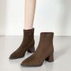 French Retro Suede Short Boots Women's Autumn and Winter New Thick Heel Thin Martin Boots Versatile High Heel 