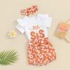 Baby Girl Summer Outfits Letter Embroidered Short Sleeve Rompers Floral Print Shorts Headband 3Pcs Clothes Set