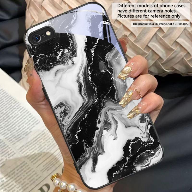 Абстрактный мраморный узор Для iPhone 11 Pro 12 13 mini 14 15 Pro Max 16 E 17 Air XS Max XR 8 7 Plus SE 5 6 Черный Стеклянный Чехол для Телефона