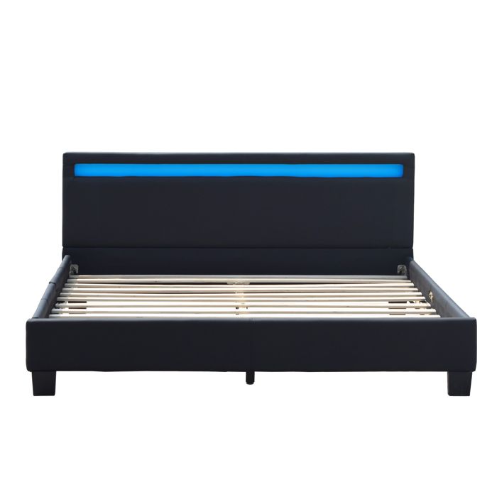 Lit - angel - 180x200 cm - Noir - Sommier inclus - Éclairage LED intégré