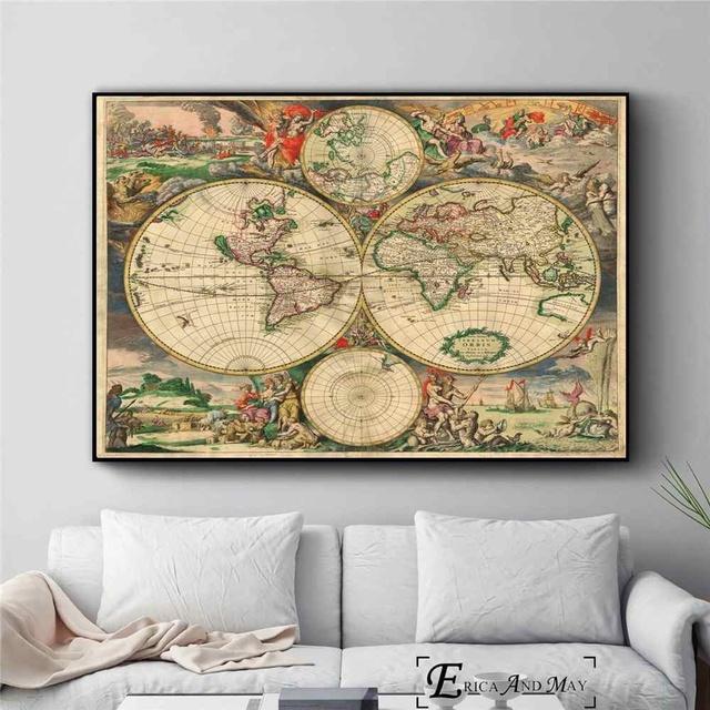Old World Map Artwork Vintage Posters and Prints Wall Art Decorative Picture Canvas Painting For Living Room Home Decor Unframed