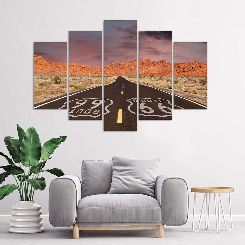 Feeby Five piece picture canvas print, Route 66 road