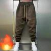 Мужские осенне-зимние утепленные свободные спортивные брюки с низкой посадкой и завязками на шнурок
