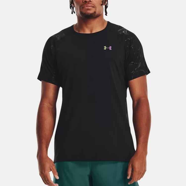 Under Armour Футболка Rush Series Solid Color Embossed Training Sports с круглым вырезом и коротким рукавом для мужчин, черная 1376790-001