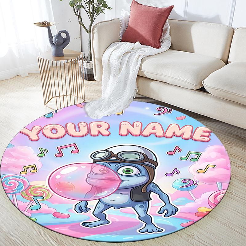 Коврик круглый с индивидуальным именем, узором Crazy Frog, Ковер для гостиной, спальни, игровой комнаты, Нескользящий коврик для пола, Праздничные и Подарок на день рождения