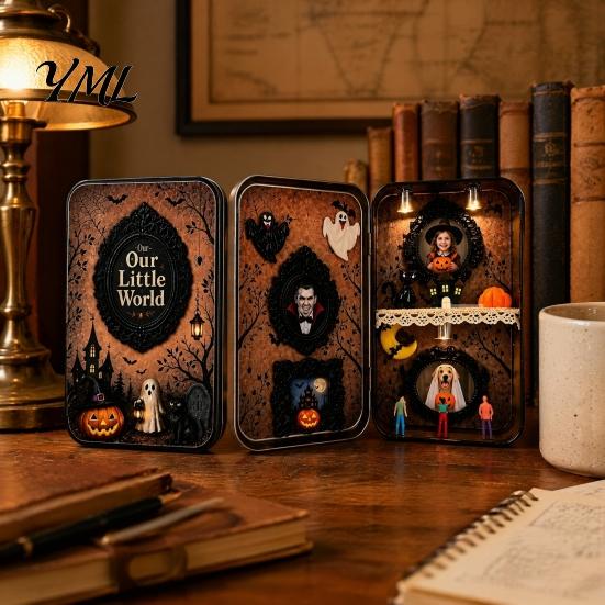 Theme Party Atmosphere Supplies Halloween Miniature Scene Tin Box, DIY Shadow Box Photo Frame, Micro Retro Iron Craft Gifts Landscape Display