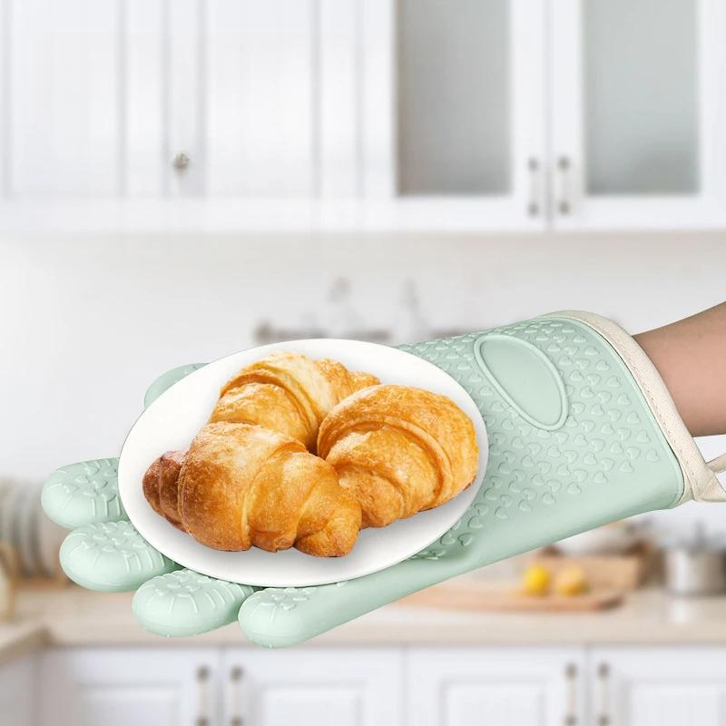1 шт. Перчатки для барбекю, утолщенные силиконовые перчатки с защитой от ожогов, термостойкие перчатки для выпечки в микроволновой печи, противоскользящие теплоизоляционные перчатки