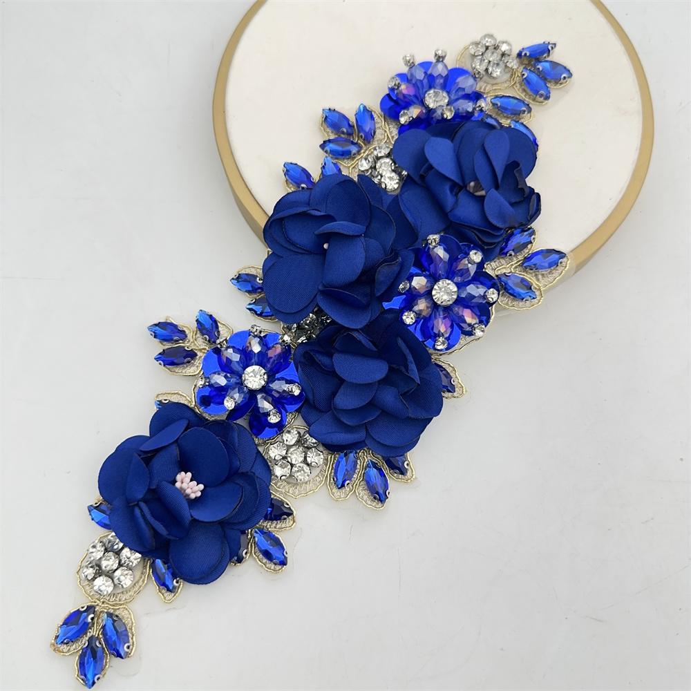 1PCS Handmade 3d Sew On Applique Embroidery Rhinestone Flower Patch for Wedding Dress