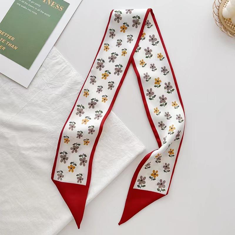 Маленький белый и нежно-зеленый шелковый шарф для женщин, тонкая лента, повязка на голову, резинка для волос, украшение для сумки, длинный