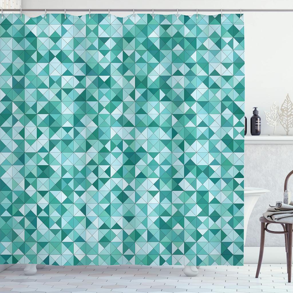 Mosaic Shower Curtain,Modern Mosaic Geometric Seamless Tiles Design Patchwork Artwork Polyester Fabric Waterproof Shower Curtain