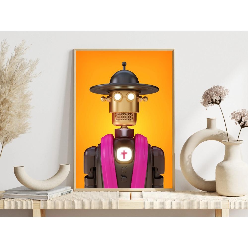 Realistic Abstract Robots Surrealism Posters Cool Robot Priest Modern Prints Canvas Wall Art Pictures Home Living Room Decor