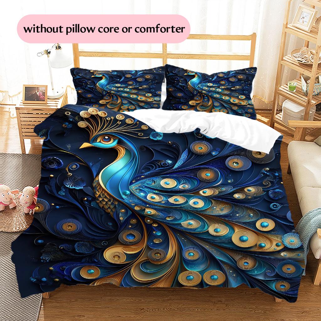 Flower Peacock Pattern Bedding Quilt Set Quilt Cover Pillowcase Home Decoration Gift (1 * duvet cover + 2 * pillowcase, without core)