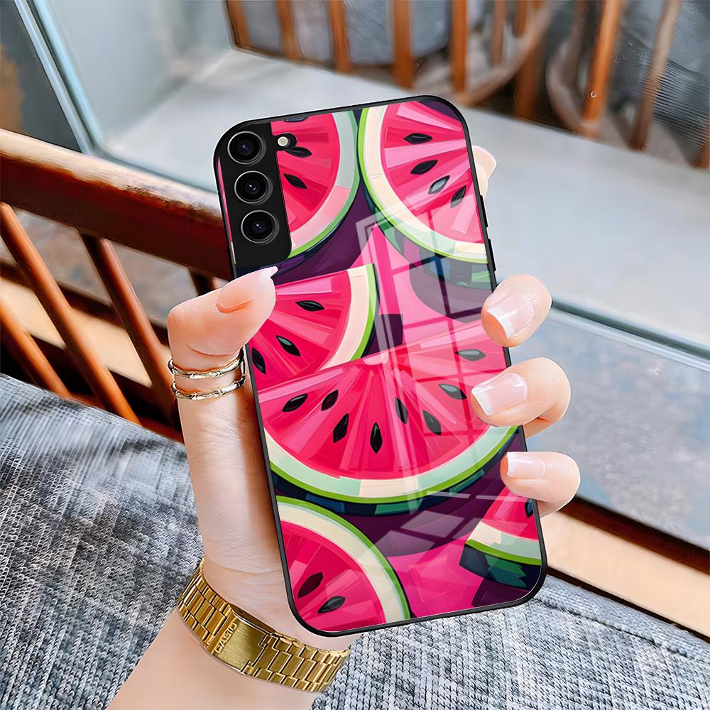 Мультяшный чехол для телефона с арбузом Для Samsung S26 S25 Plus S20 S20 Plus S22 Ultra S23 FE S21 Plus S21 Ultra Стеклянная крышка