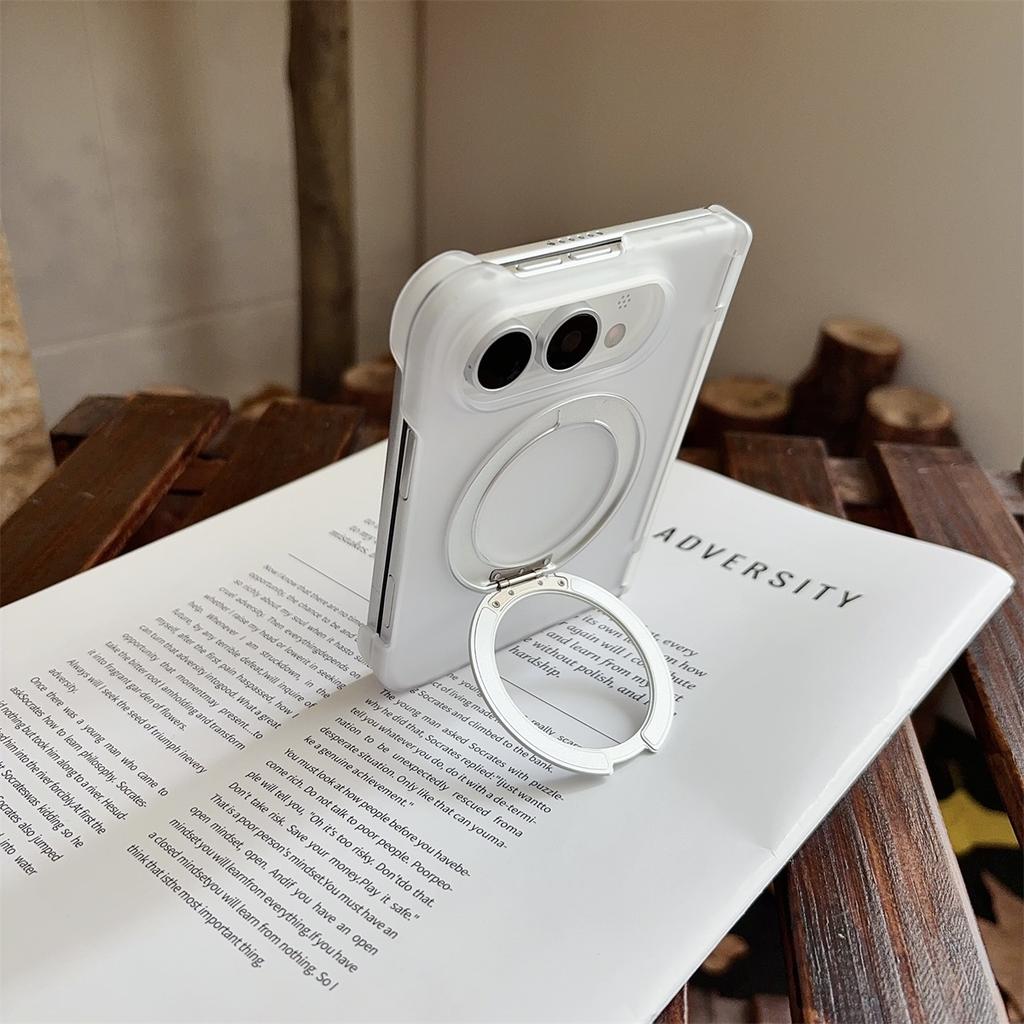 For iPhone Duo 5G Case Ultra-Thin Matte Transparent Magnetic 360 Rotating Holder Hinge Folding Shockproof Back Cover Accessories