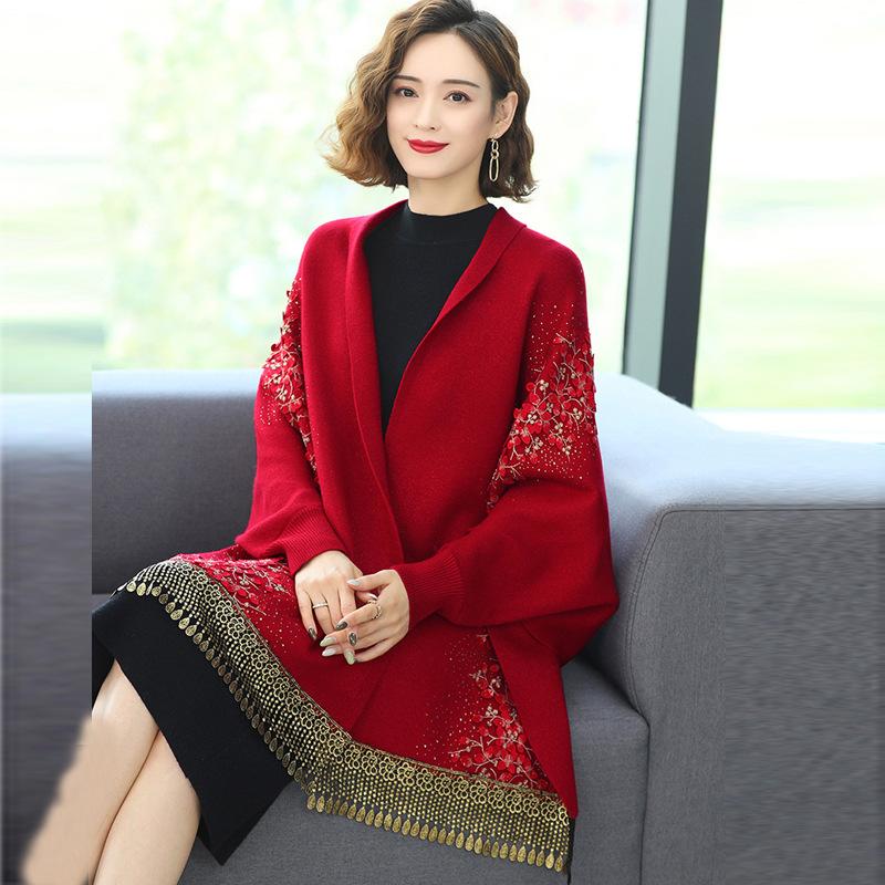 Versatile Scarf with Rhinestones for Women, Cheongsam Shawl, Imitation Cashmere, European and American Style, Hollowed-out Tassels, Thickened Cape